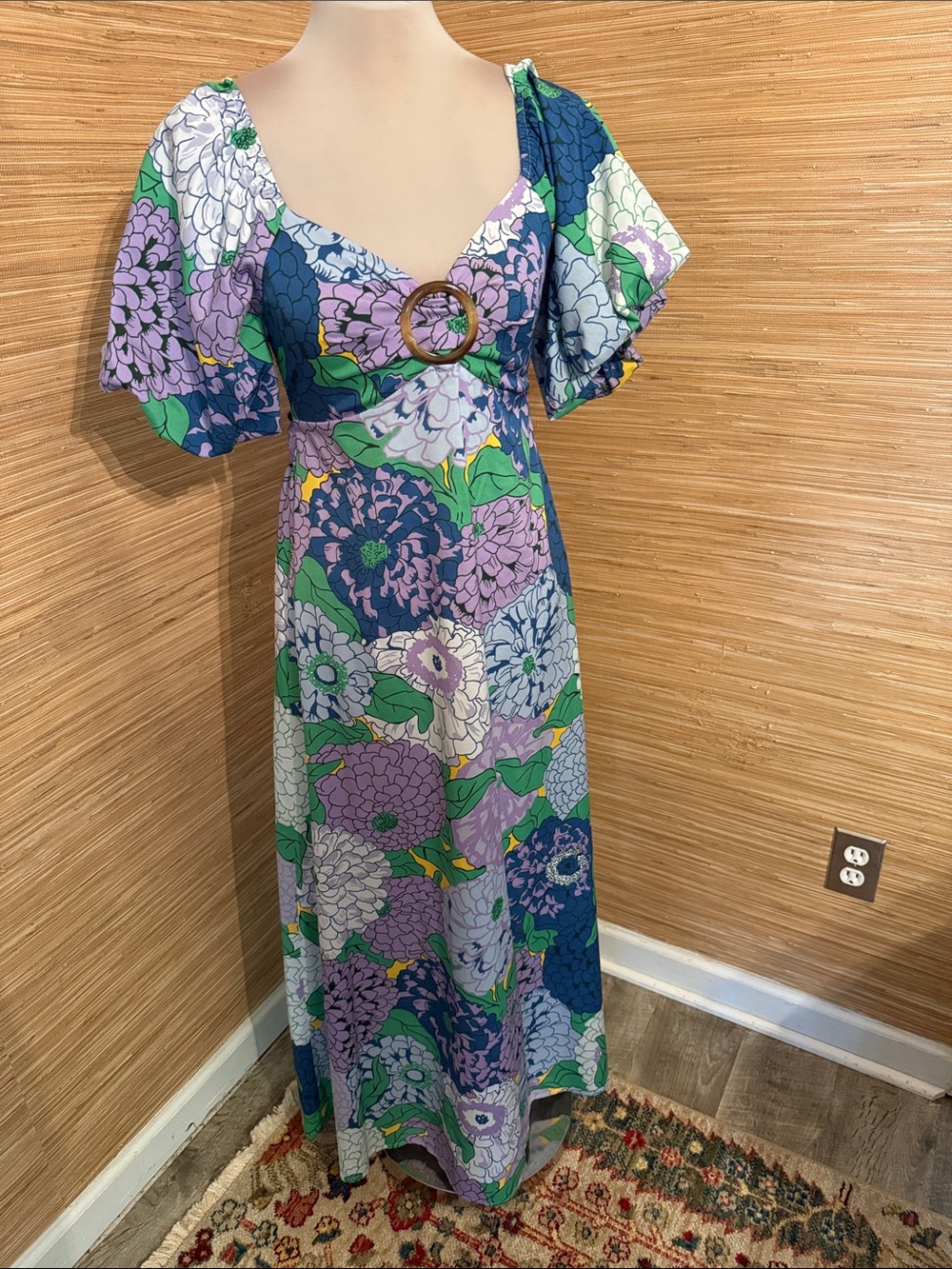 Floral Smocked Maxi Dress in Purple & Green
